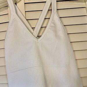 White Ribbed V-Neck Tank Top